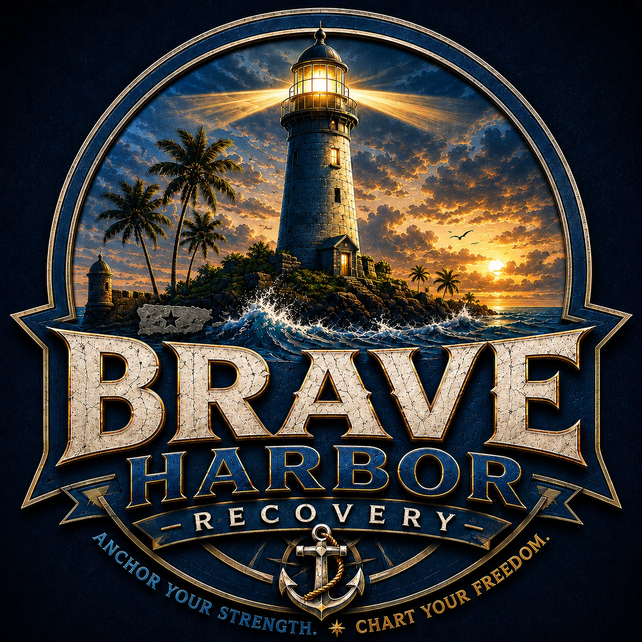 Brave Harbor Recovery lighthouse logo